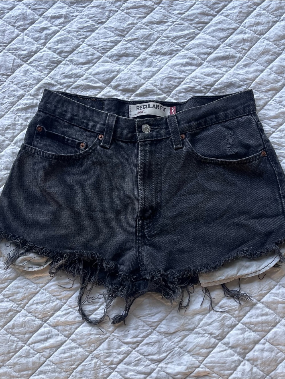 Levi's Black Distressed Frayed Hem Denim Shorts
